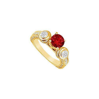 Ruby and Diamond Engagement Ring : 14K Yellow Gold - 2.00 CT TGW