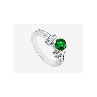 Diamond and Natural Emerald Engagement Ring in 14K White Gold with 1.60 carats