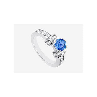 14K White gold Natural Sapphire and Diamond Engagement Ring1.60 Carat TGW