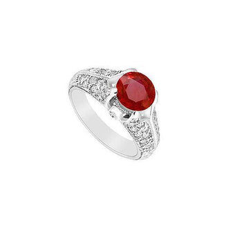 Ruby and Diamond Engagement Ring : 14K White Gold - 1.00 CT TGW