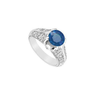 Sapphire and Diamond Engagement Ring : 14K White Gold - 1.00 CT TGW