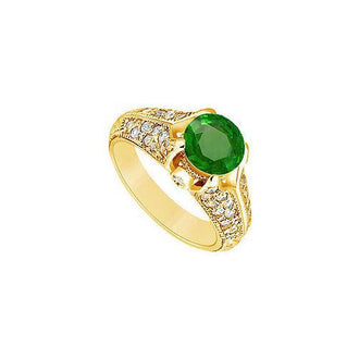 Emerald and Diamond Engagement Ring : 14K Yellow Gold - 1.00 CT TGW