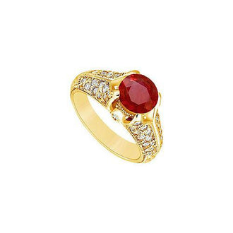 Ruby and Diamond Engagement Ring : 14K Yellow Gold - 1.00 CT TGW