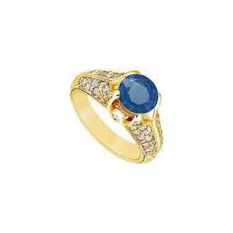 Sapphire and Diamond Engagement Ring : 14K Yellow Gold - 1.00 CT TGW