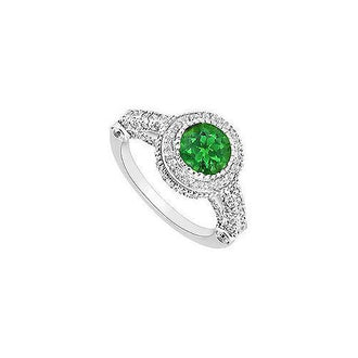 Emerald and Diamond Halo Engagement Ring : 14K White Gold - 1.75 CT TGW