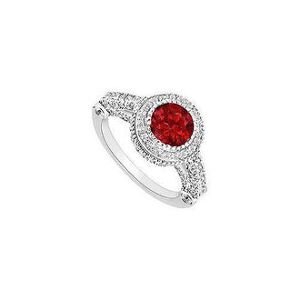 Ruby and Diamond Halo Engagement Ring : 14K White Gold - 2.00 CT TGW