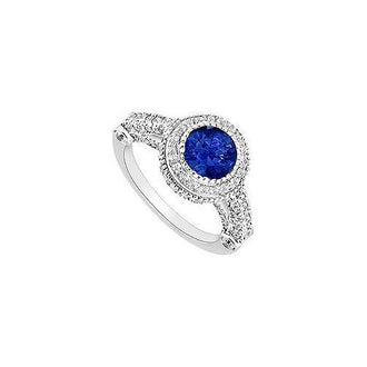 Sapphire and Diamond Halo Engagement Ring : 14K White Gold - 2.00 CT TGW