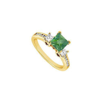 Emerald and Diamond Engagement Ring : 14K Yellow Gold - 1.00 CT TGW