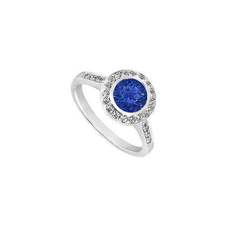 Sapphire and Diamond Engagement Ring : 14K White Gold - 1.50 CT TGW