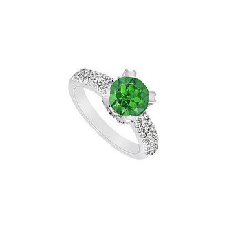 Emerald and Diamond Engagement Ring : 14K White Gold - 1.00 CT TGW