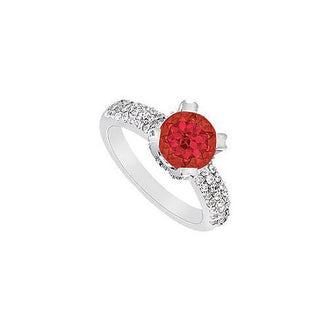 Ruby and Diamond Engagement Ring : 14K White Gold - 1.00 CT TGW