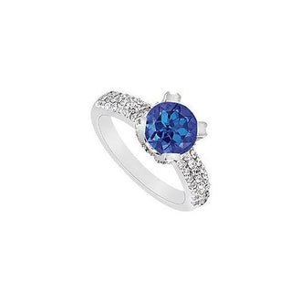 Sapphire and Diamond Engagement Ring : 14K White Gold - 1.00 CT TGW