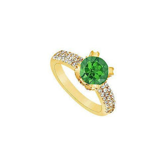 Emerald and Diamond Engagement Ring : 14K Yellow Gold - 1.00 CT TGW