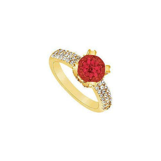 Ruby and Diamond Engagement Ring : 14K Yellow Gold - 1.00 CT TGW