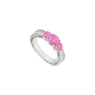 Pink Sapphire Three Stone Ring : 14K White Gold - 0.33 CT TGW