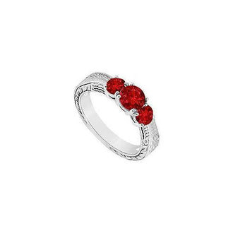 Ruby Three Stone Ring : 14K White Gold - 0.33 CT TGW