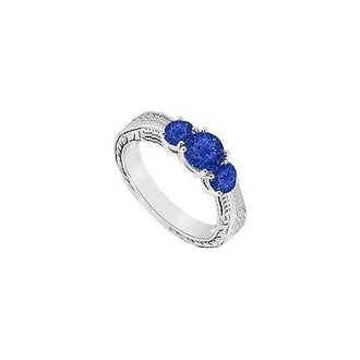 Sapphire Three Stone Ring : 14K White Gold - 0.33 CT TGW