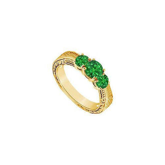 Emerald Three Stone Ring : 14K Yellow Gold - 0.33 CT TGW