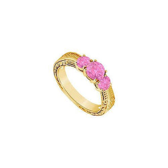 Pink Sapphire Three Stone Ring : 14K Yellow Gold - 0.33 CT TGW