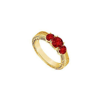 Ruby Three Stone Ring : 14K Yellow Gold - 0.33 CT TGW