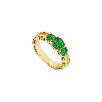 Emerald Three Stone Ring : 14K White Gold - 0.50 CT TGW