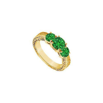 Emerald Three Stone Ring : 14K Yellow Gold - 1.00 CT TGW