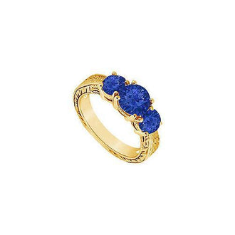 Sapphire Three Stone Ring : 14K Yellow Gold - 1.25 CT TGW