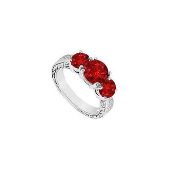 Ruby Three Stone Ring : 14K White Gold - 1.50 CT TGW