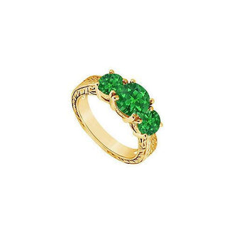 Emerald Three Stone Ring : 14K Yellow Gold - 1.50 CT TGW