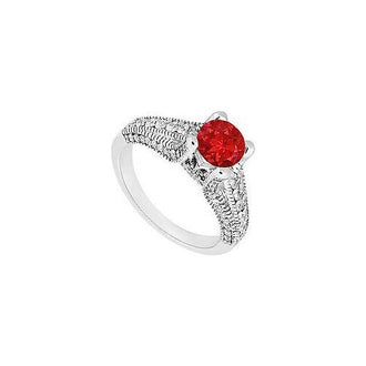 Ruby and Diamond Engagement Ring : 14K White Gold - 1.00 CT TGW