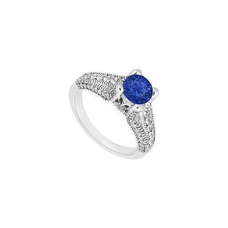 Sapphire and Diamond Engagement Ring : 14K White Gold - 1.00 CT TGW