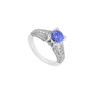 Tanzanite and Diamond Engagement Ring : 14K White Gold - 1.00 CT TGW