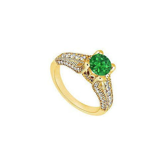 Emerald and Diamond Engagement Ring : 14K Yellow Gold - 1.00 CT TGW