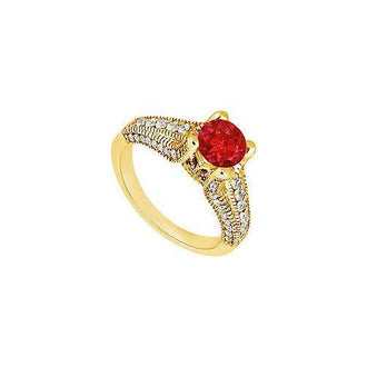 Ruby and Diamond Engagement Ring : 14K Yellow Gold - 1.00 CT TGW