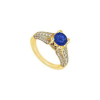 Sapphire and Diamond Engagement Ring : 14K Yellow Gold - 1.00 CT TGW