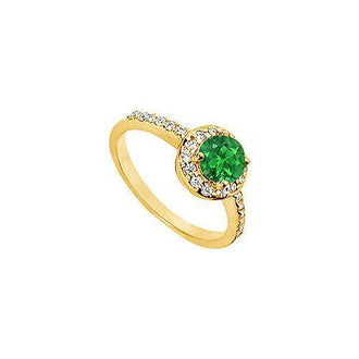 Emerald and Diamond Engagement Ring : 14K Yellow Gold - 1.50 CT TGW