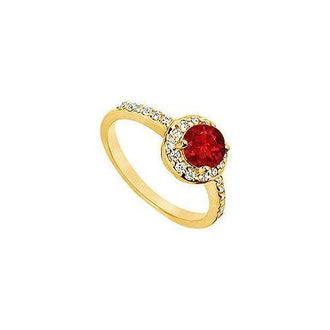 Ruby and Diamond Engagement Ring : 14K Yellow Gold - 1.50 CT TGW