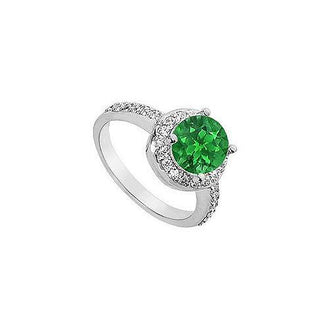 Emerald and Diamond Engagement Ring : 14K White Gold - 2.50 CT TGW