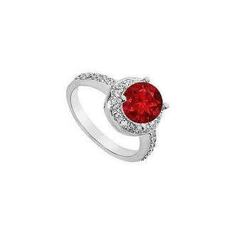 Ruby and Diamond Engagement Ring : 14K White Gold - 2.50 CT TGW