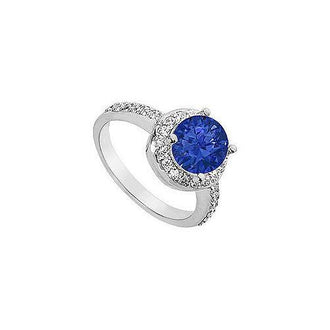 Sapphire and Diamond Engagement Ring : 14K White Gold - 2.50 CT TGW