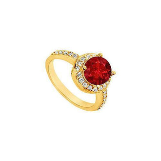 Ruby and Diamond Engagement Ring : 14K Yellow Gold - 2.50 CT TGW