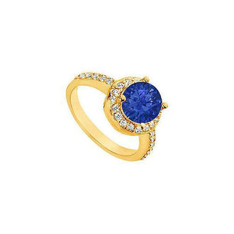 Sapphire and Diamond Engagement Ring : 14K Yellow Gold - 2.50 CT TGW