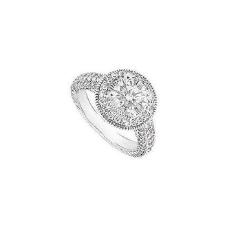 Cubic Zirconia Halo Engagement Ring 14K White Gold 3.50 CT TGW
