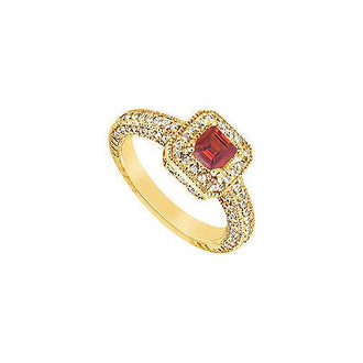 Ruby and Diamond Engagement Ring : 14K Yellow Gold - 1.25 CT TGW