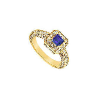 Sapphire and Diamond Engagement Ring : 14K Yellow Gold - 1.25 CT TGW