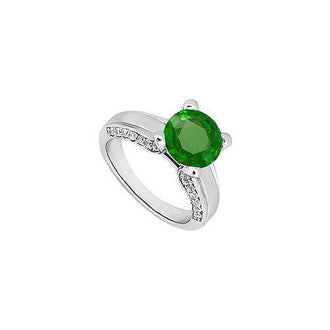 Emerald and Diamond Engagement Ring : 14K White Gold - 1.00 CT TGW