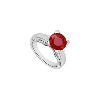 Ruby and Diamond Engagement Ring : 14K White Gold - 1.00 CT TGW