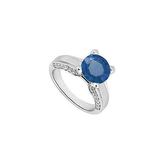 Sapphire and Diamond Engagement Ring : 14K White Gold - 1.00 CT TGW