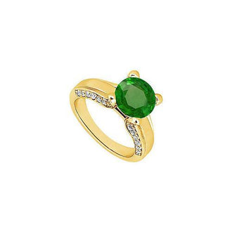 Emerald and Diamond Engagement Ring : 14K Yellow Gold - 1.00 CT TGW