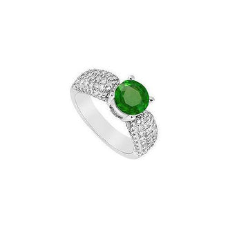 Emerald and Diamond Engagement Ring : 14K White Gold - 1.00 CT TGW